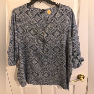 Cathy Woman 1/2 Zip V-Neck Blouse. 2X